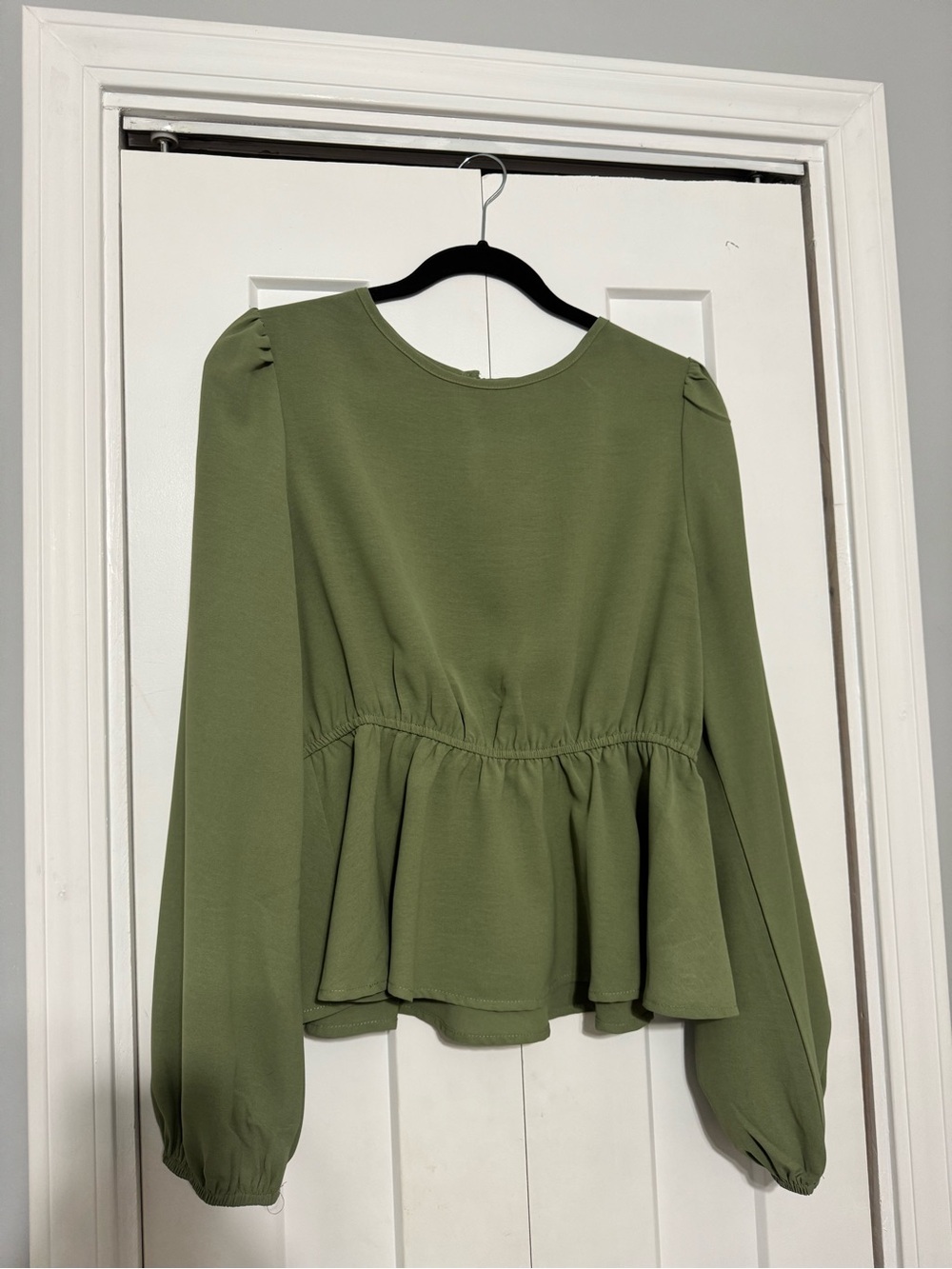 Olive Green Long-Sleeve Peplum Blouse